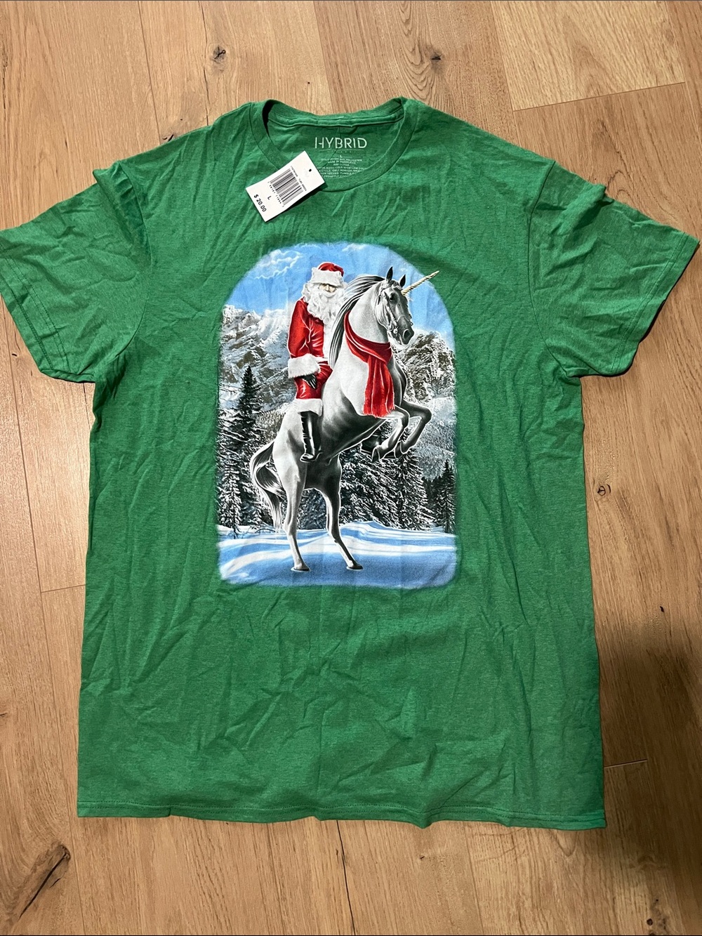 Nwt Green Santa Riding White Unicorn Graphic Tee
